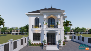 Alternative view of Bản Vẽ Nhà Mái Nhật 2 Tầng 9x10m Phong Cách Tân Cổ Điển