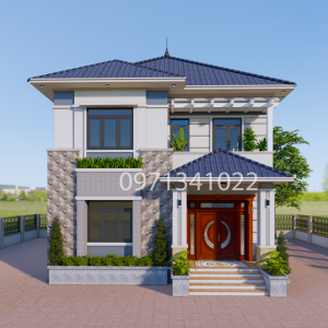Bản vẽ nhà mái nhật 2 tầng 9.5x11m 4 phòng ngủ hiện đại