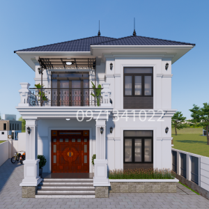 Bản Vẽ Nhà 2 Tầng Mái Nhật 8.5x15.5m Hiện Đại - 4 Phòng Ngủ Tiện Nghi