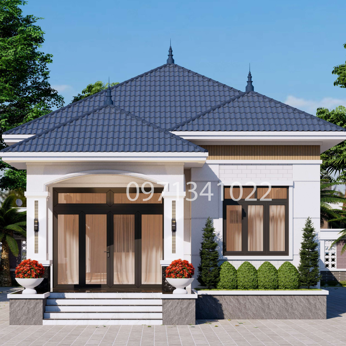 Mẫu Nhà Mái Nhật 1 Tầng 8x17.5m Hiện Đại - Công Năng 4 Phòng Ngủ