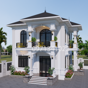 Bản Vẽ Nhà Mái Nhật 2 Tầng 9x10m Phong Cách Tân Cổ Điển