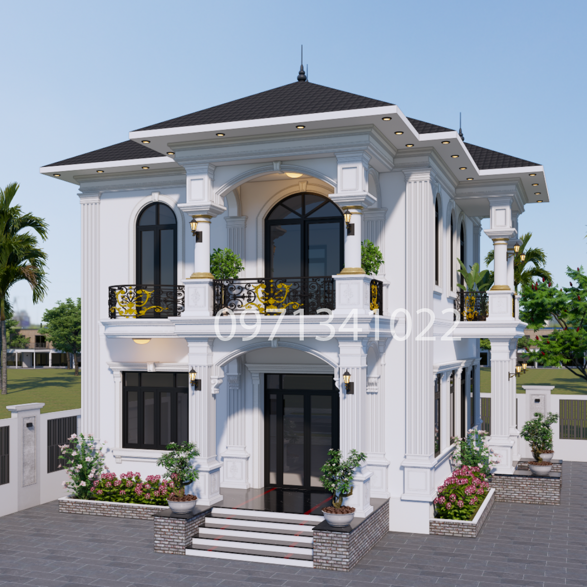 Bản Vẽ Nhà Mái Nhật 2 Tầng 9x10m Phong Cách Tân Cổ Điển
