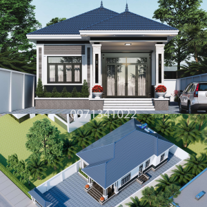 Bản Vẽ Nhà Mái Nhật 1 Tầng 8.6x13.9m - Thiết Kế 3 Phòng Ngủ Tiện Nghi