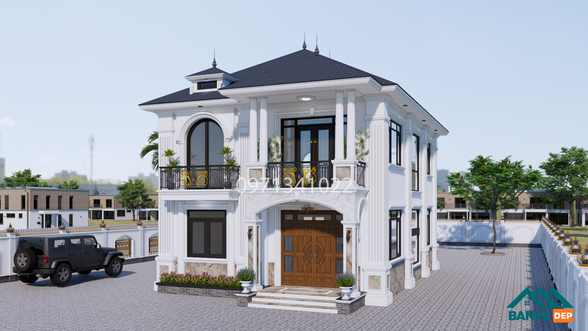 Bản Vẽ Nhà Mái Nhật 2 Tầng 9x12m Phong Cách Tân Cổ Điển Sang Trọng - Ảnh 2