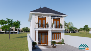 Alternative view of Bản Vẽ Nhà Mái Nhật 2 Tầng 8x12m - Công Năng 4 Phòng Ngủ