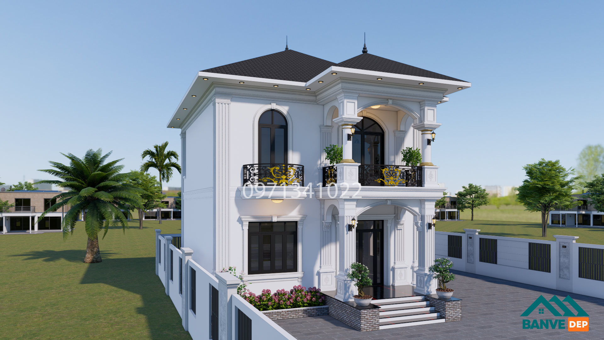 Bản Vẽ Nhà Mái Nhật 2 Tầng 9x10m Phong Cách Tân Cổ Điển - Ảnh 3