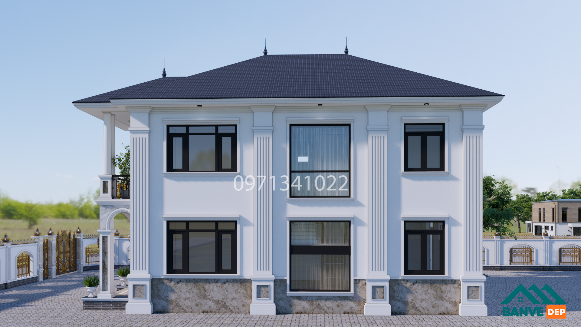 Bản Vẽ Nhà Mái Nhật 2 Tầng 9x12m Phong Cách Tân Cổ Điển Sang Trọng - Ảnh 4