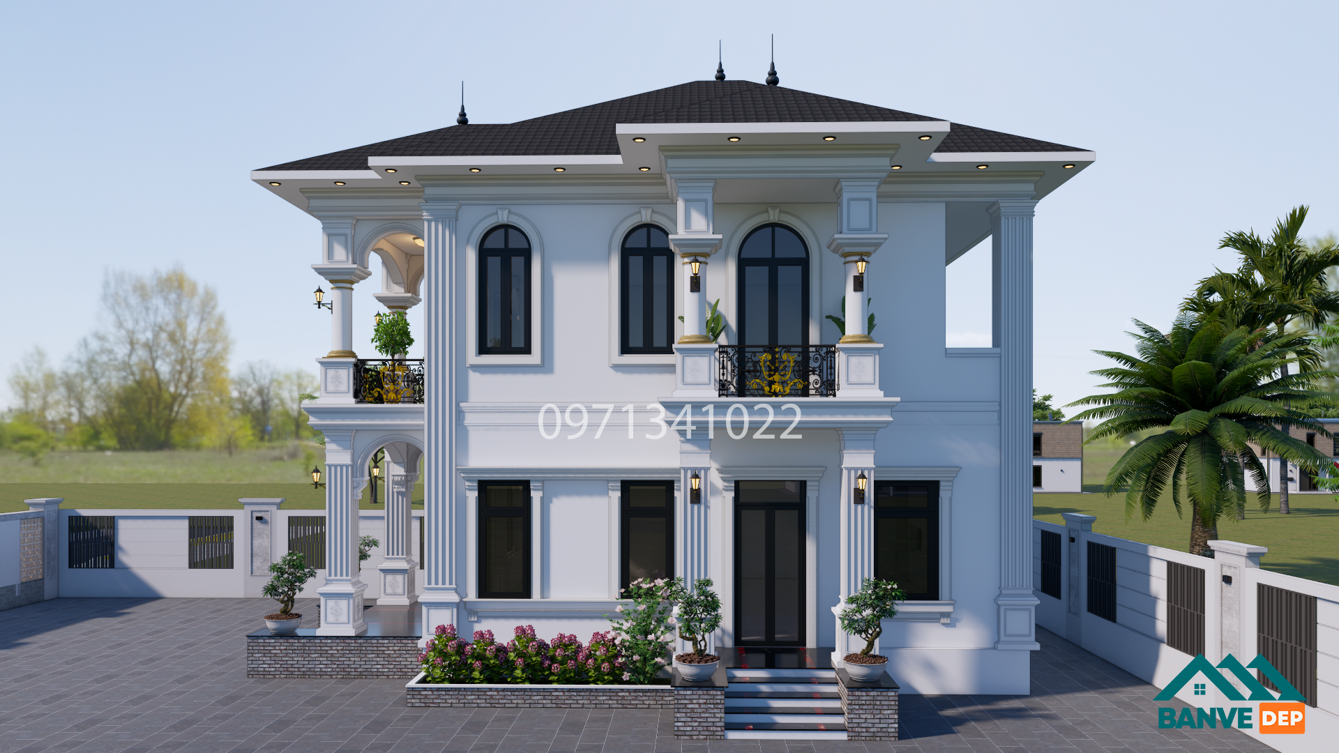 Bản Vẽ Nhà Mái Nhật 2 Tầng 9x10m Phong Cách Tân Cổ Điển - Ảnh 4