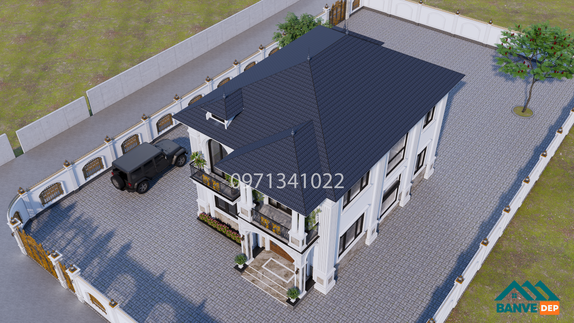 Bản Vẽ Nhà Mái Nhật 2 Tầng 9x12m Phong Cách Tân Cổ Điển Sang Trọng - Ảnh 6