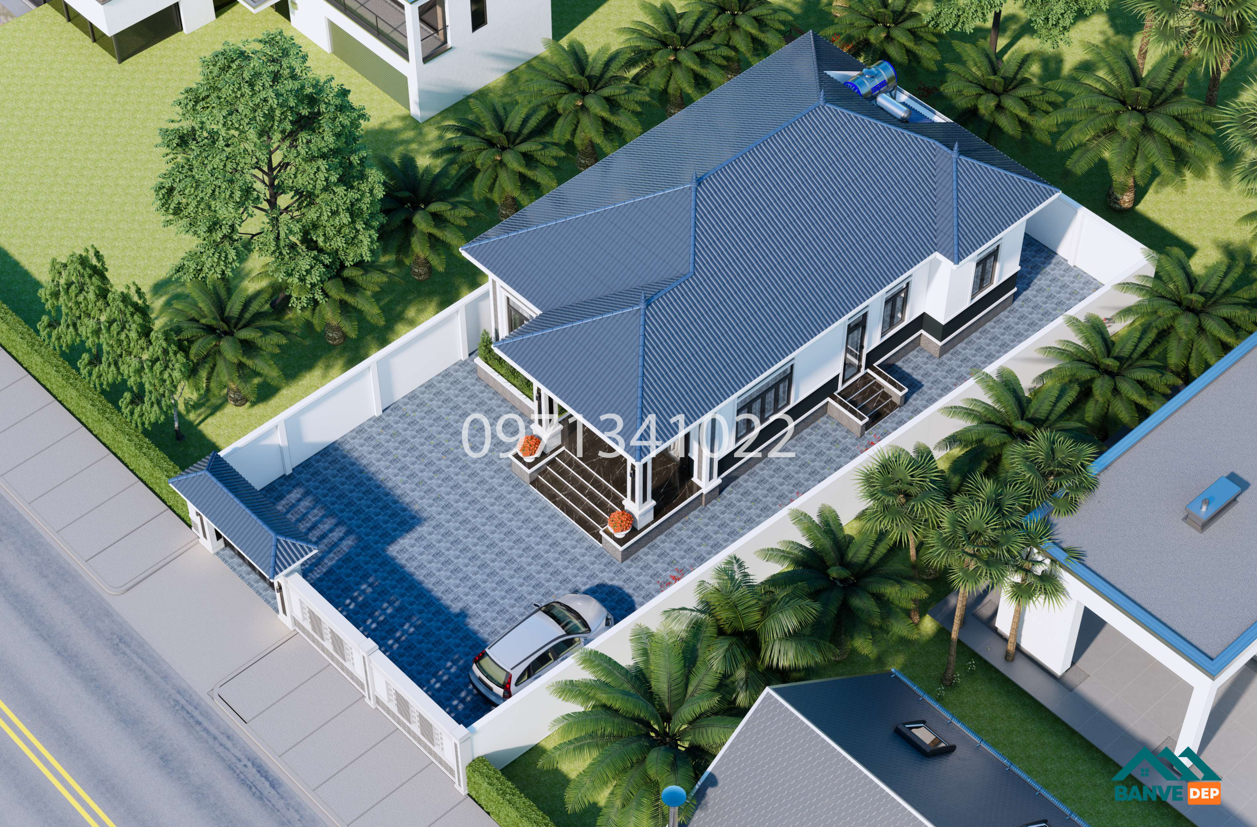 Bản Vẽ Nhà Mái Nhật 1 Tầng 8.6x13.9m - Thiết Kế 3 Phòng Ngủ Tiện Nghi - Ảnh 5